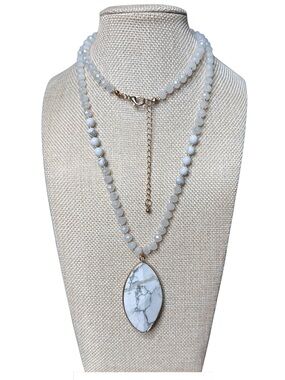 White Howlite Pendant Layered Necklace - Women Jewelry